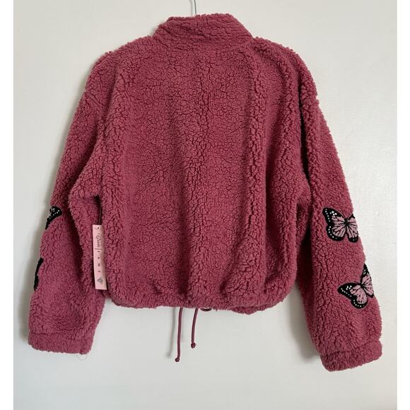 Pink Crave Fame Butterfly Fleece Cropped Jacket L - Picture 5 of 5
